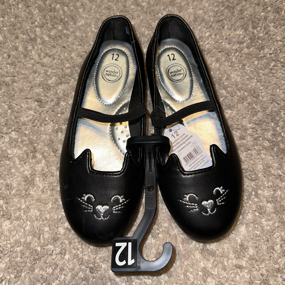 Wonder Nation black cat shoes 12 toddler NWT
